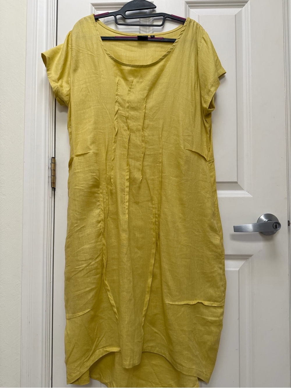 Women's Yellow Short-Sleeve Linen Tunic Dress